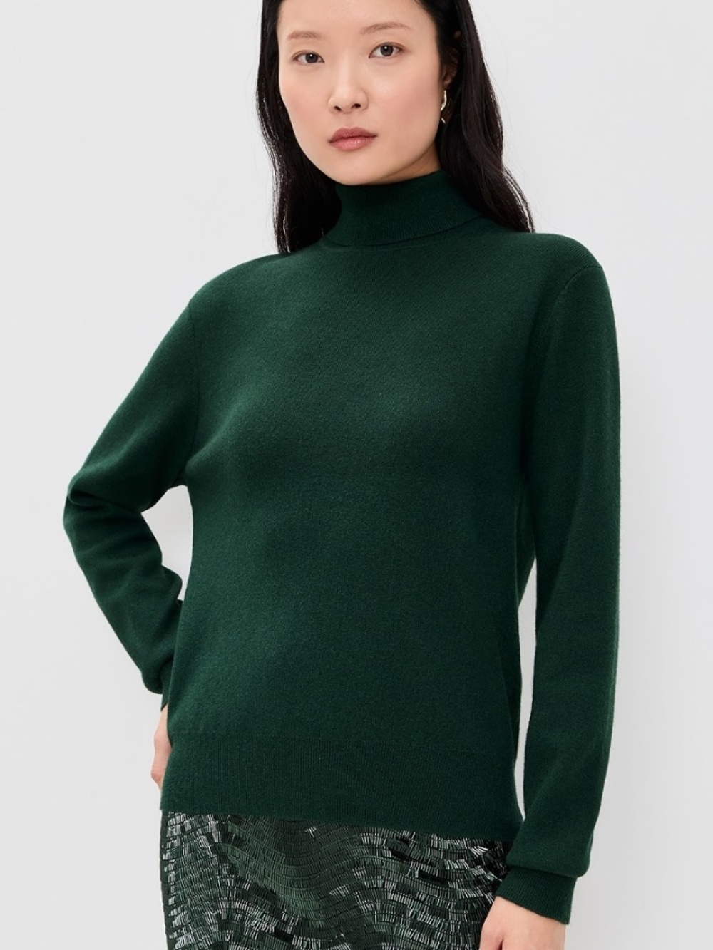 $198 Susana Monaco Green Oversized Merino Wool Turtleneck Sweater Size XS